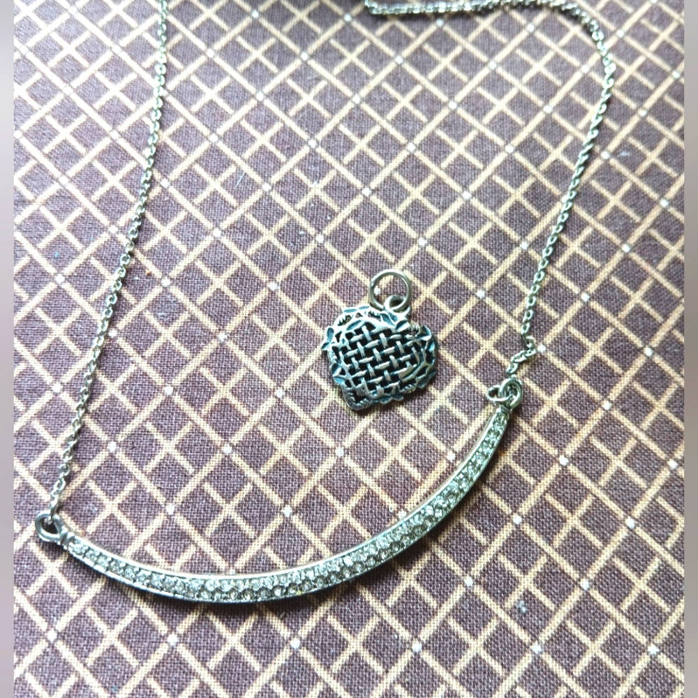 Sterling heart pendant & silver tone- necklace with tiny rhinestones, Nwots